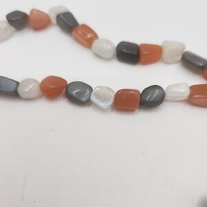 Sterling Silver 925 Multi Gemstone Moonstone Orange Gray Bead Necklace 30" Boho